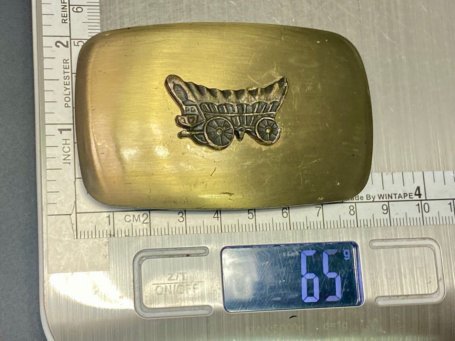 Vintage Covered Wagon Mixed Metal Western Cowboys Belt Buckle By Chambers