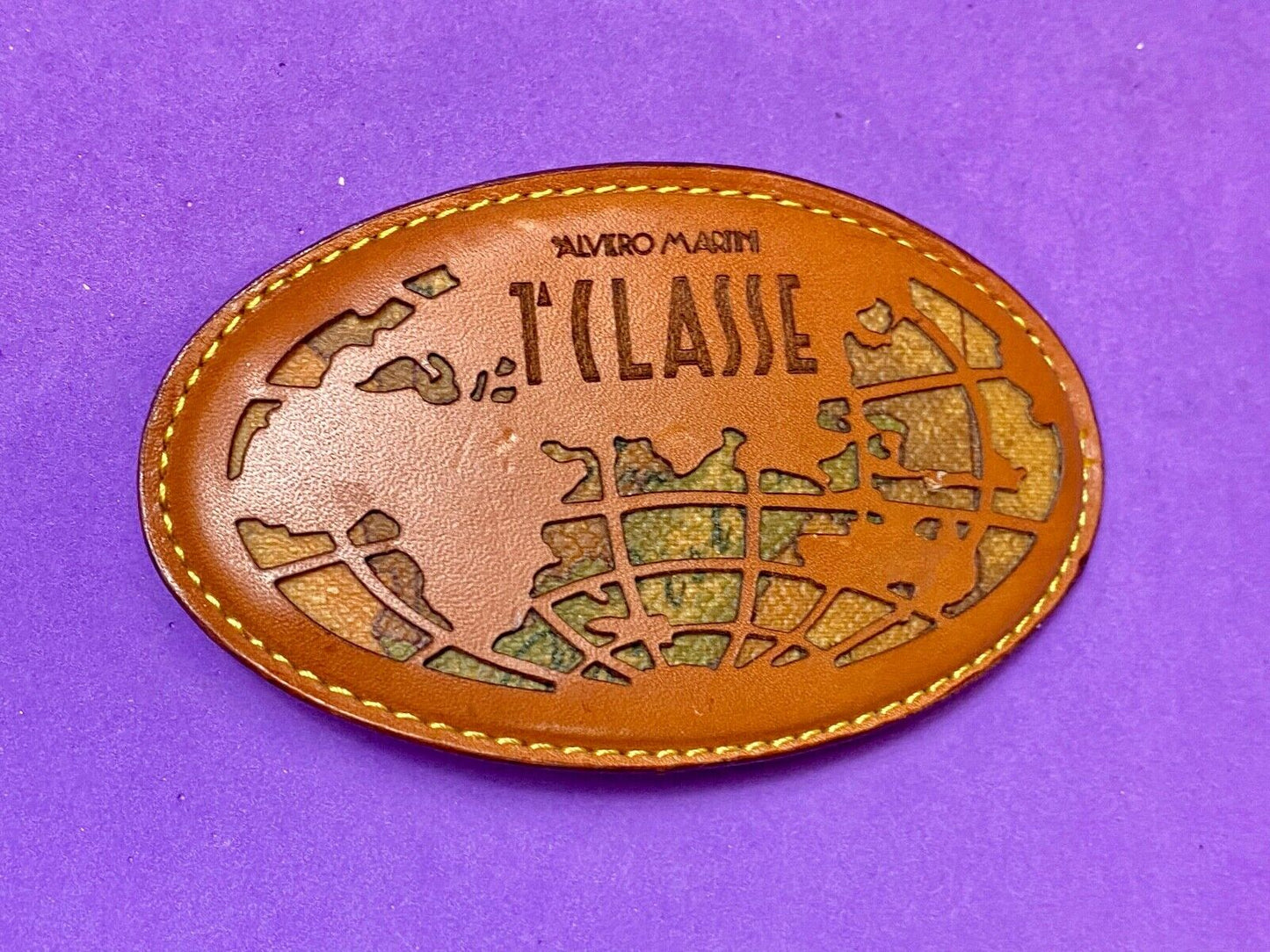 TILASSE Alviero Martini Leather Oval Snake Skin inlaid Belt Buckle made in Italy