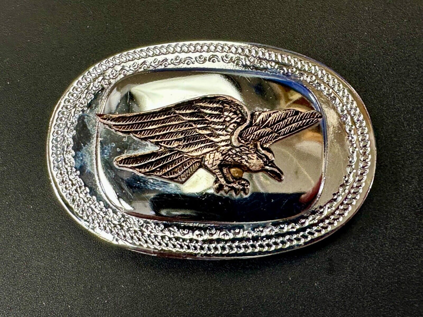 The Eagle Hunting Prey Flying Wings Wide Vintage Mirrored two tone belt buckle