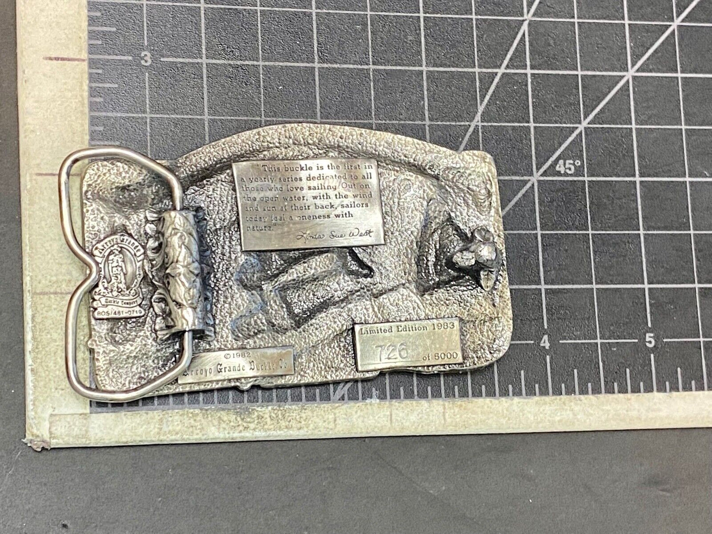 Vintage 1983 American Sailing Boating Commemorative Belt Buckle By Arroyo Grande