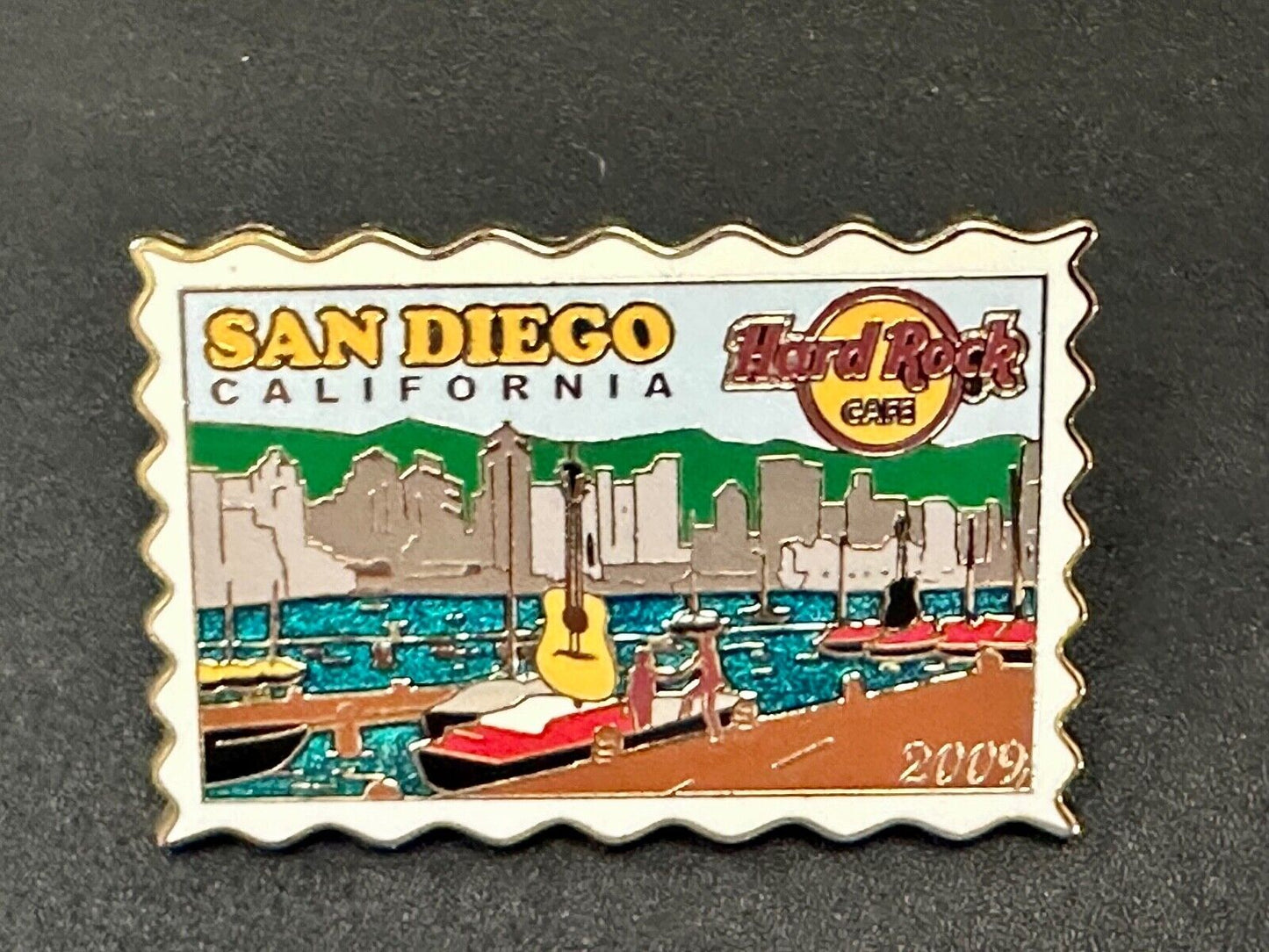 2009 Hard Rock Cafe Collectors San Diego California Stamp Style pin
