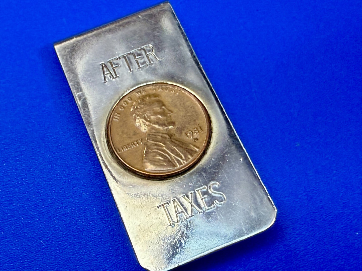 After Taxes! Single Lincoln 1981 Penny Vintage Funny Bill Cash Holder Money Clip
