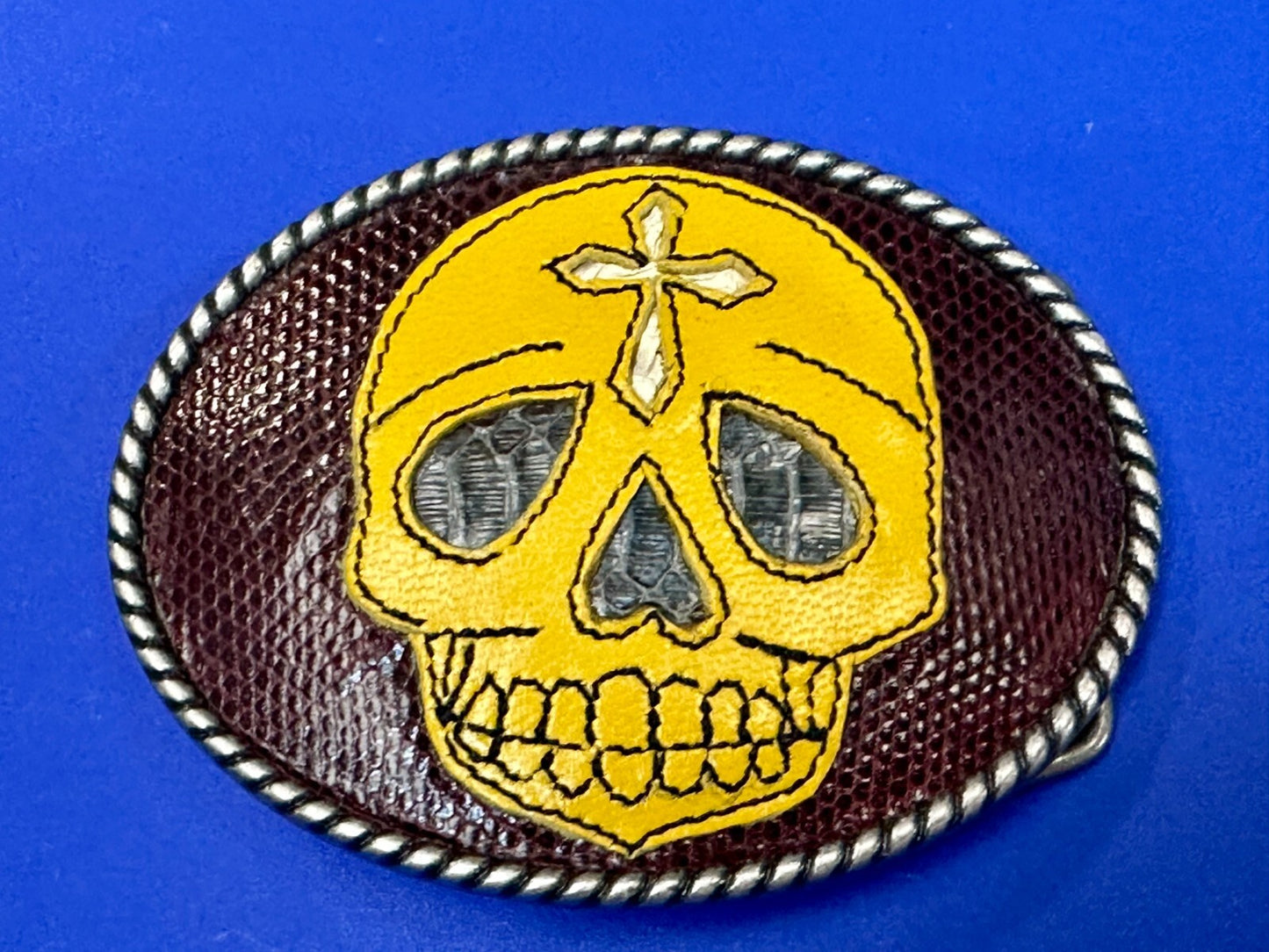 Aztec Skull Head Cross Leather Mexican Mexico Day Of The Dead Ivan Belt Buckle