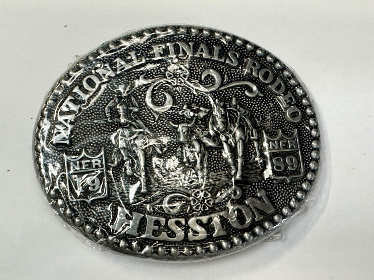 1989 Hesston National Finals Rodeo NFR NOS Collectors Adult Belt Buckle in wrap