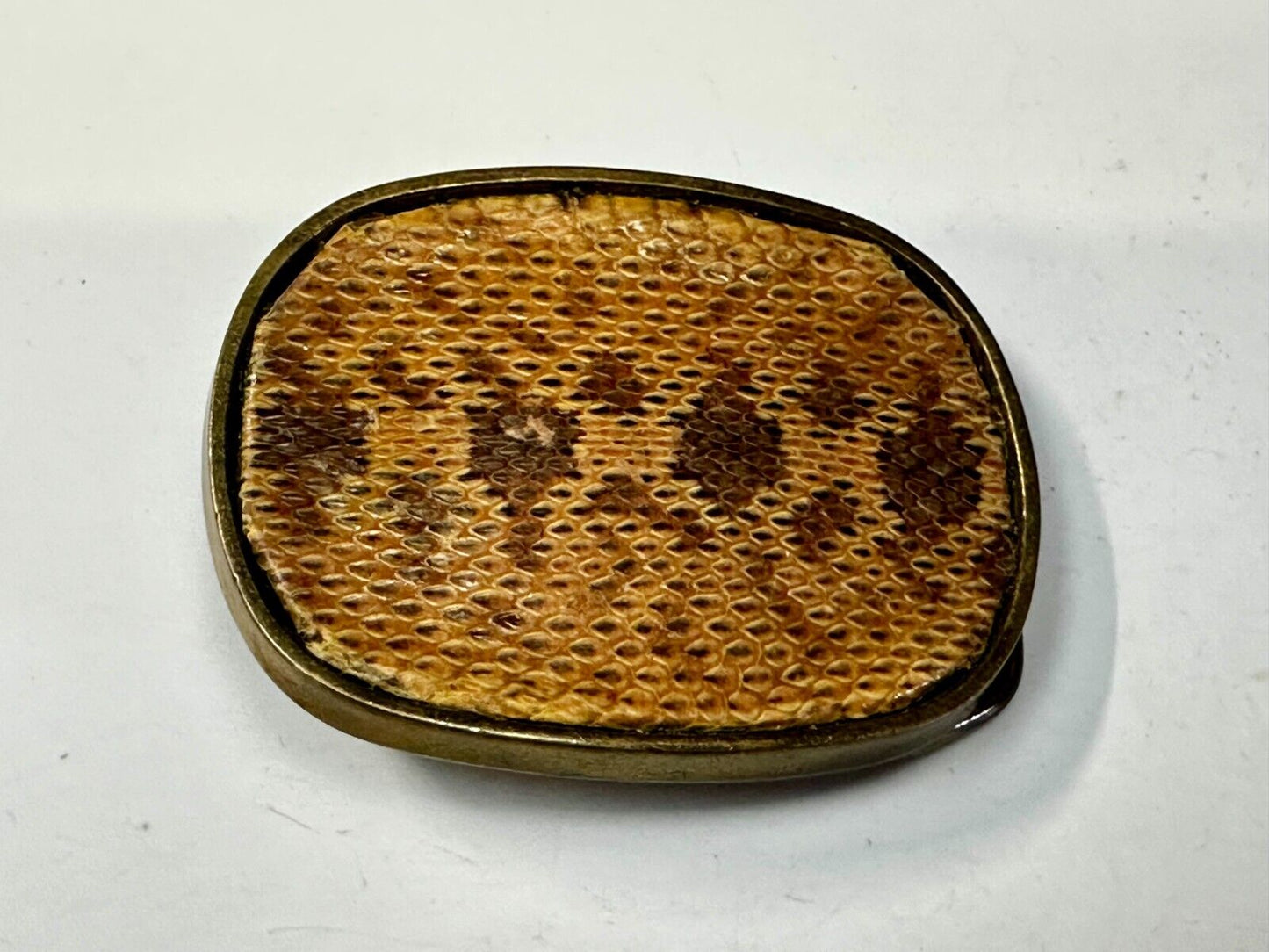 Unique Brown Snake Skin Vintage Textured Leather On Brass Tone Belt Buckle