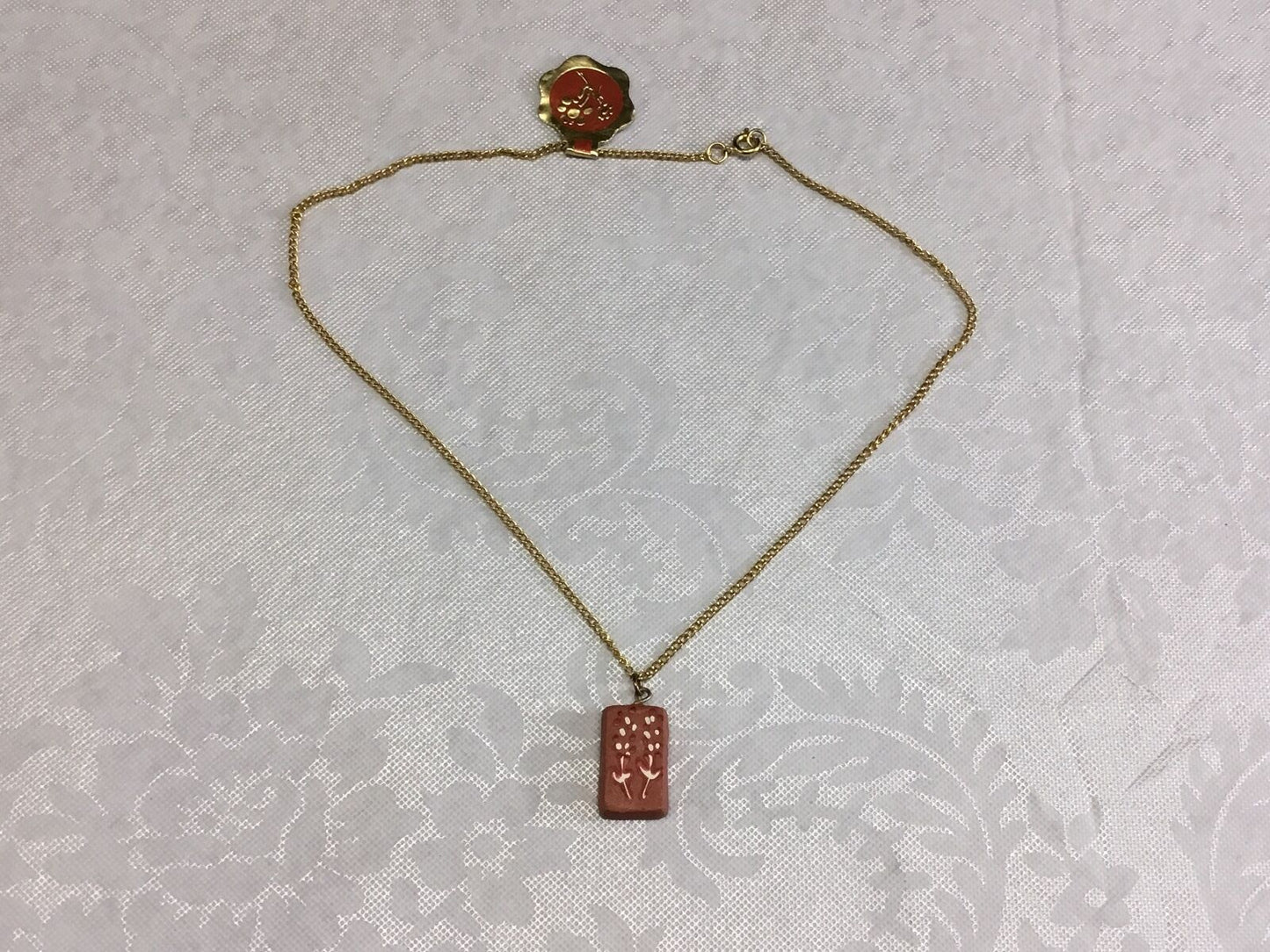 terracotta necklace baked earth = with tags flower drawing ceramic tile artisan
