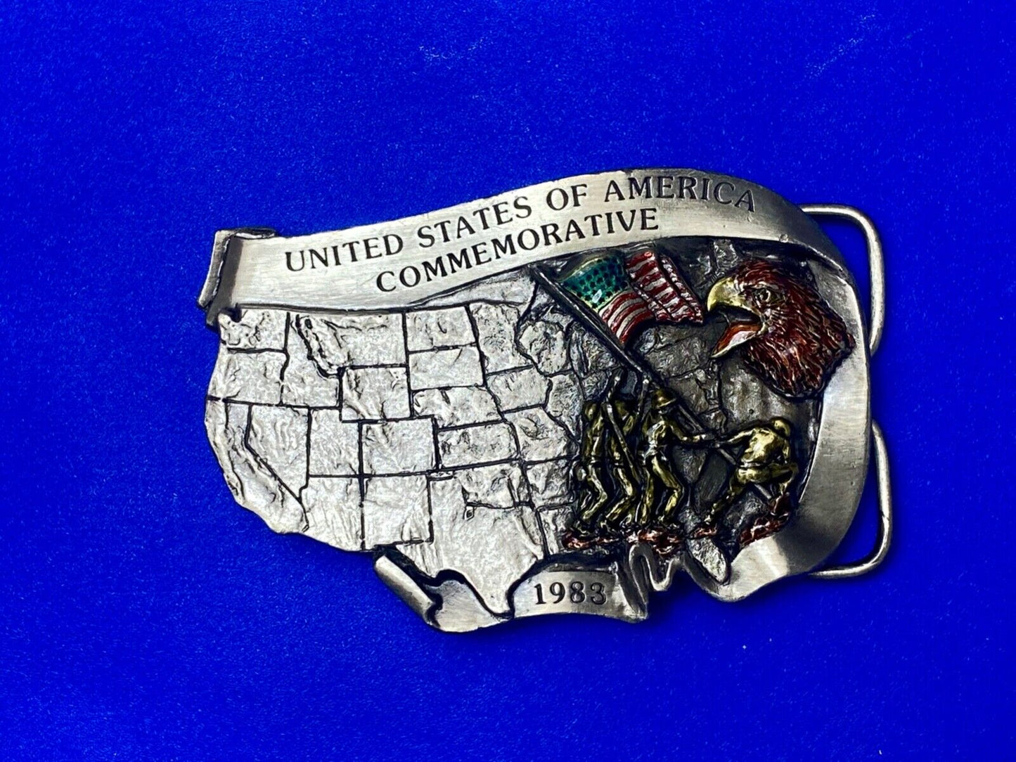 1983 United States of America commemorative flag eagle - map shaped belt buckle