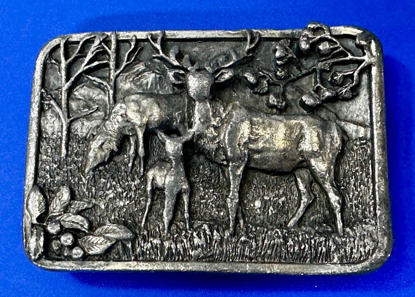 The Elk Deer Family Vintage Wapiti 1982 Wildlife Pewter Belt Buckle by Siskiyou