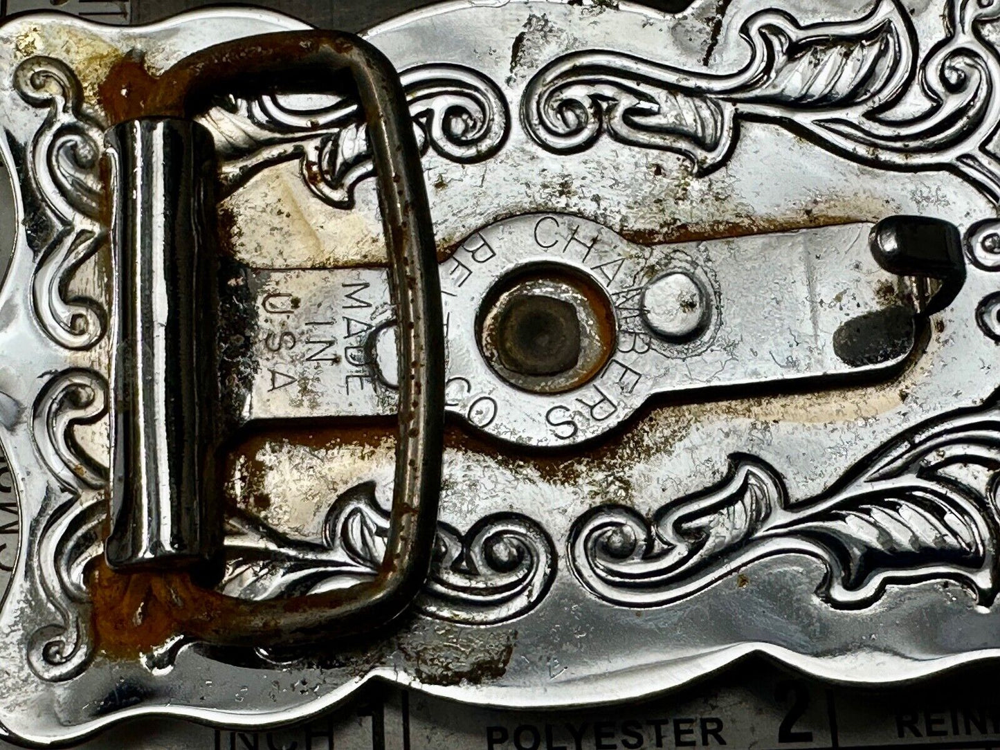 Vintage Chambers Horse head - two tone stamped rectangular belt buckle