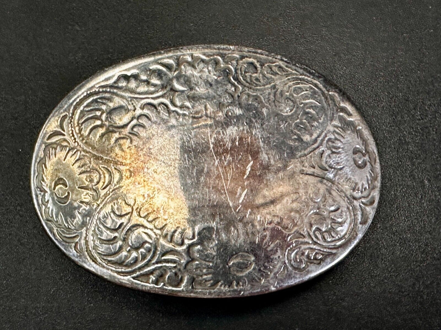 Vintage 3" wide western flower swirl design belt buckle