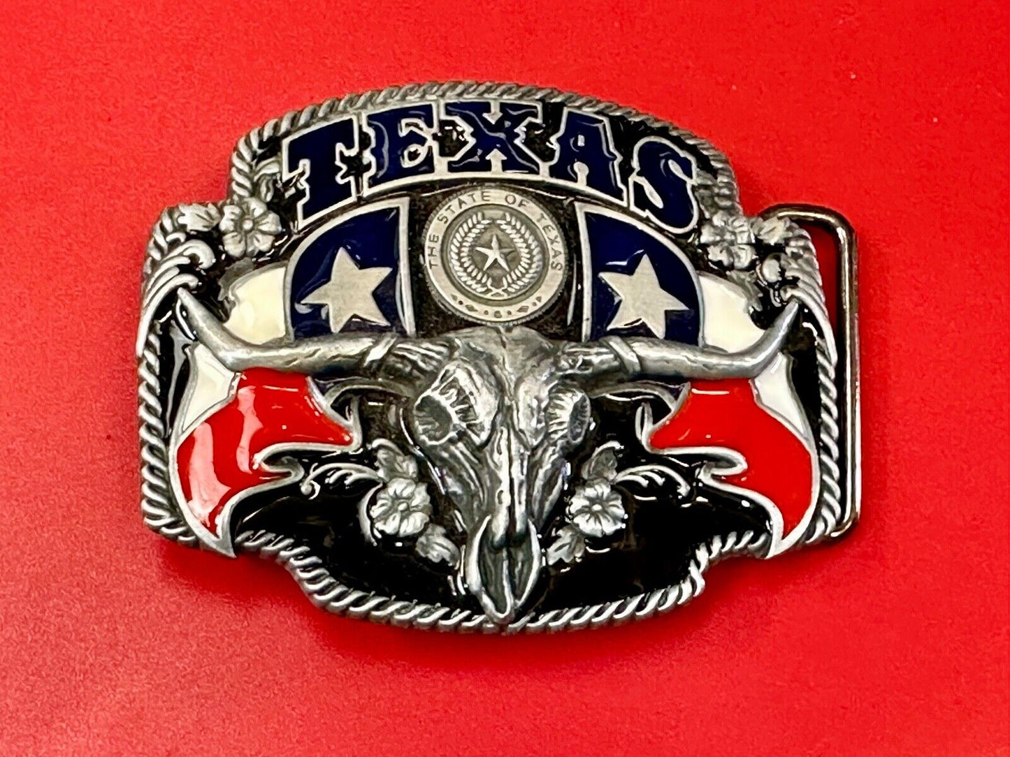 Texas longhorn - Raised dimensional everything tx belt buckle - Star Flag Rodeo