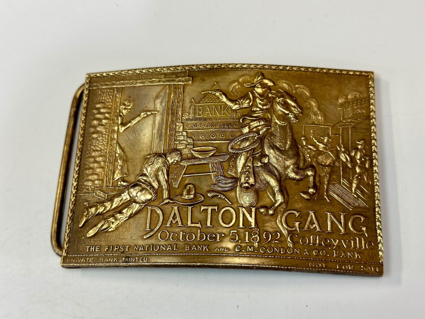 The Dalton Gang Collectors Brass Belt Buckle West Cowboy Style - see Hallmarks!