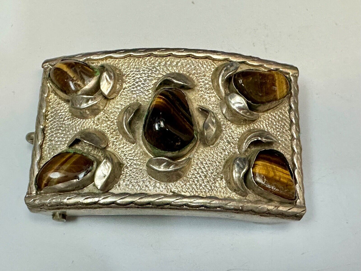Tigerseye Gemstone Handmade Southwest Southwestern Vintage Alpaca Belt Buckle