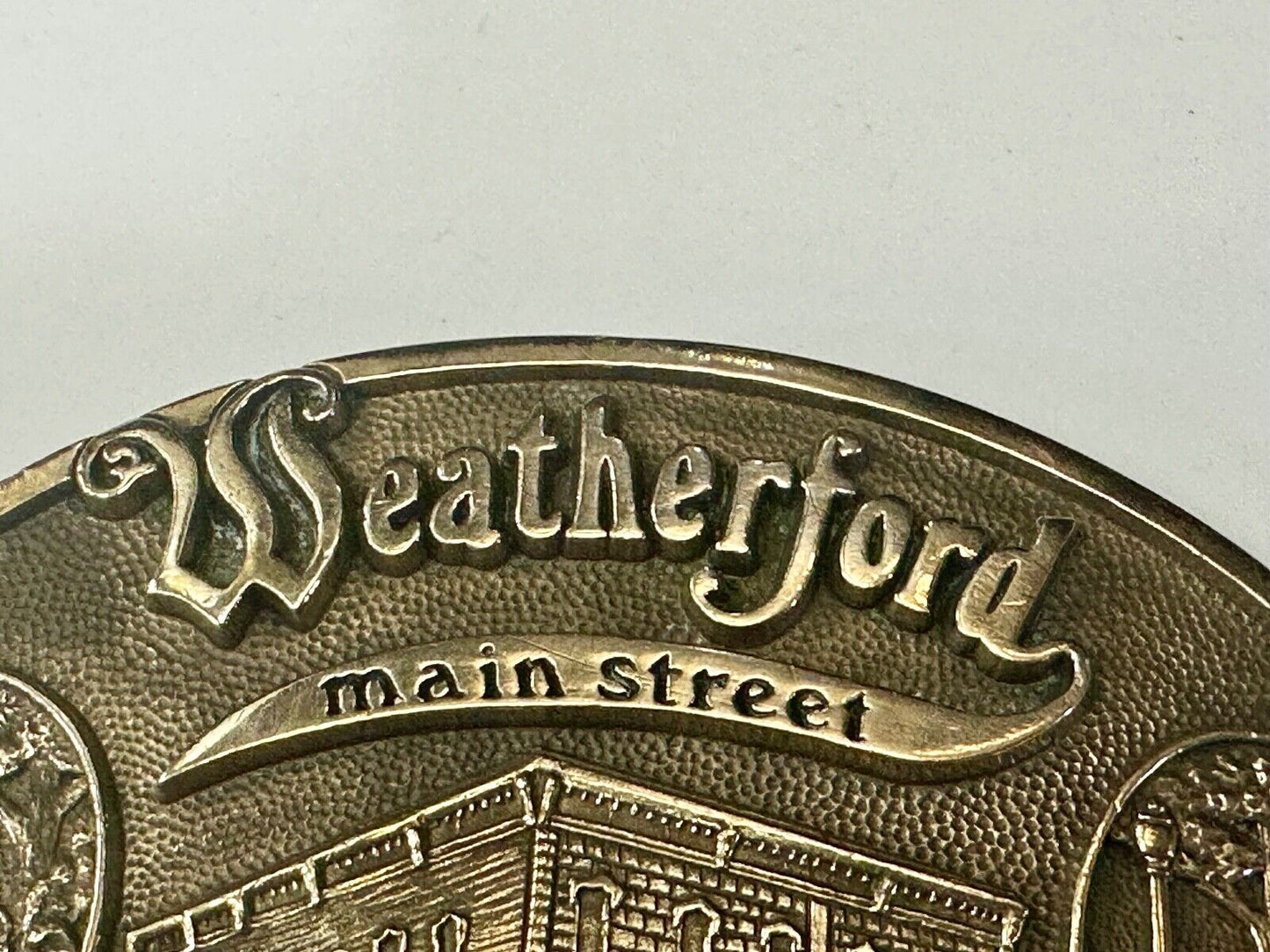 Texas Weatherford Main Street - vintage 1987 LIMITED ADM solid brass belt buckle