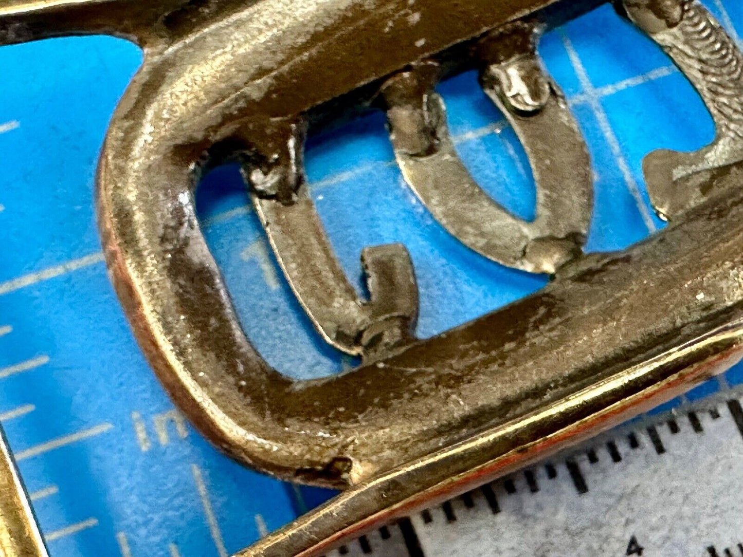 Vintage LVJ LUJ gold tone block letters cutout belt buckle