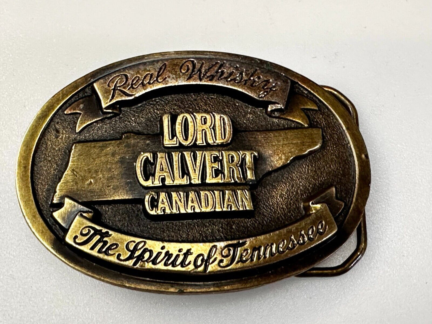 The Spirit of Tennessee Lord Calvert Real Canadian Whisky Promo Belt Buckle