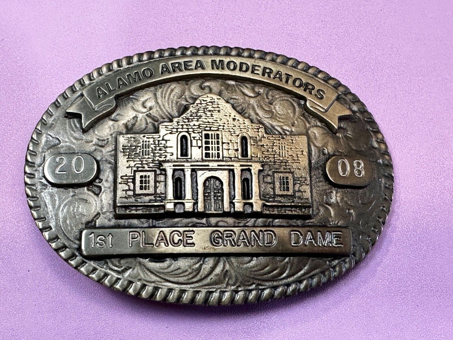 2008 Alamo Area Moderators 1st Place Grand Dame RARE Blue Bayou Belt Buckle