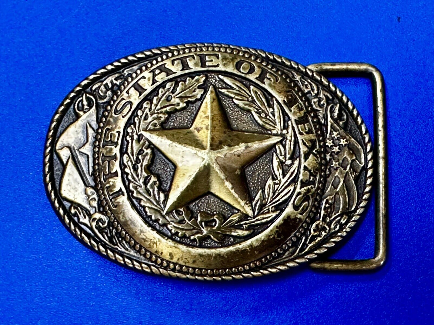 The Great State of Texas - Flag & Star Vintage SMALL USA made Belt Buckle