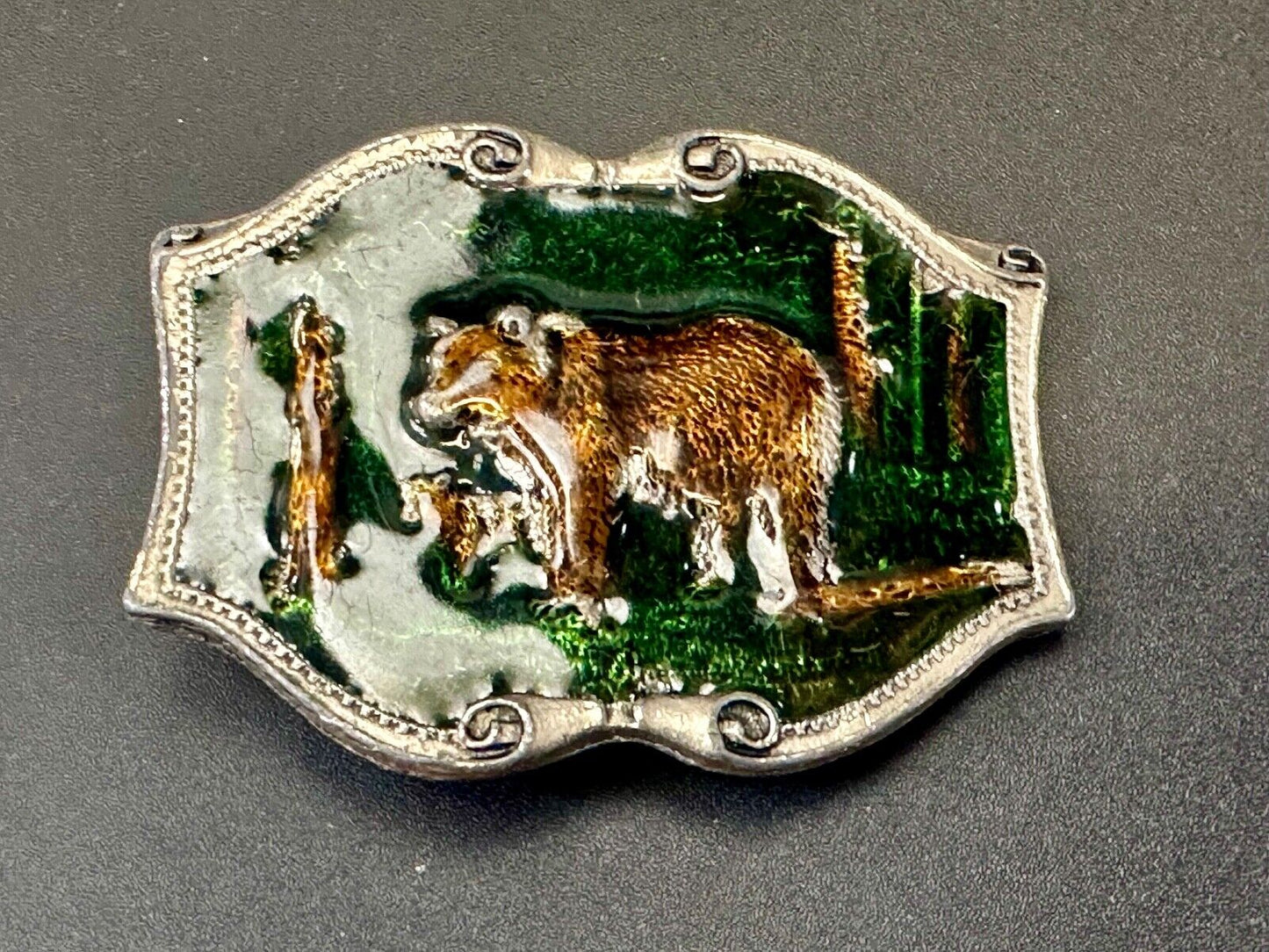 Bear & Cub in Nature Vintage Tiffany Studio New York belt buckle