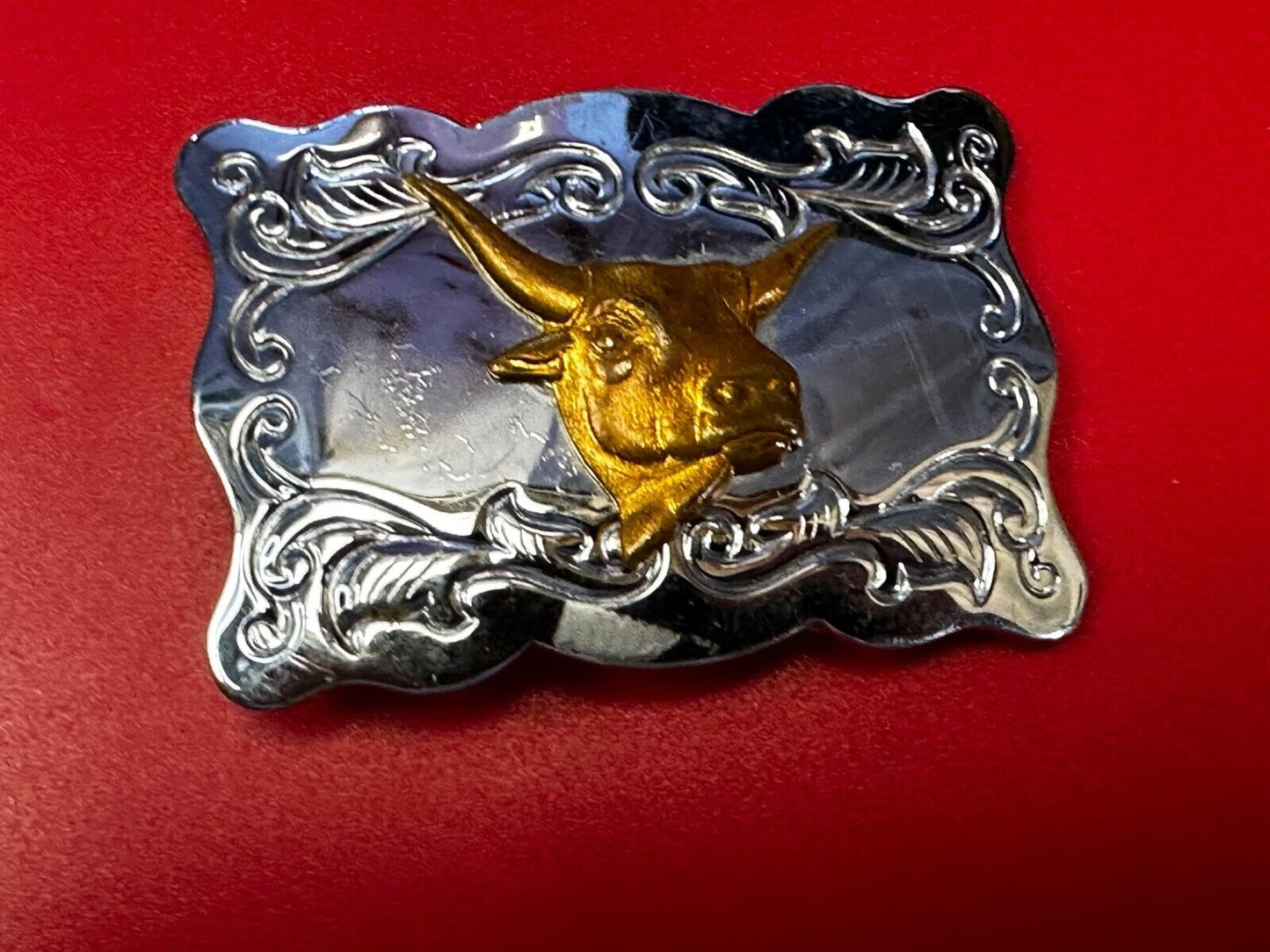 Vintage Cowboys Longhorn W/ Engraved Swirl Pattern Belt Buckle By Chambers