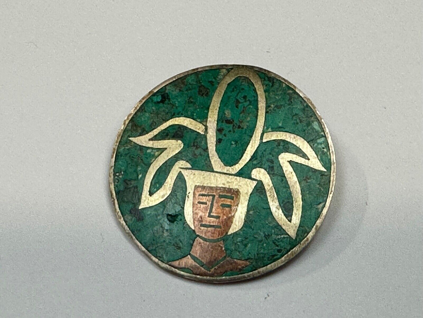 Beautiful Inlaid Person Figure Face sterling silver brooch - CPR Mexico 925