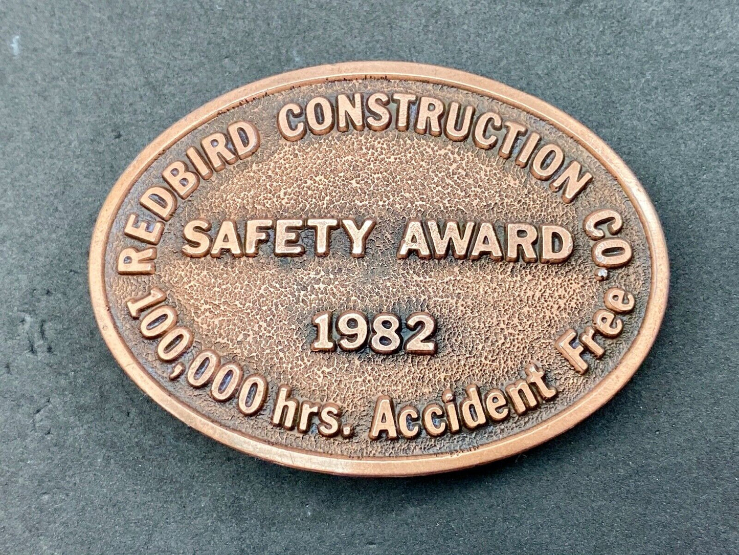 1982 Redbrid Constitution company - Accident free Safety Award belt buckle