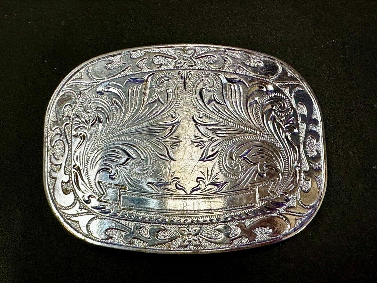 Vintage Award Ribbon Scroll Western Flower Swirl Design Used Belt Buckle