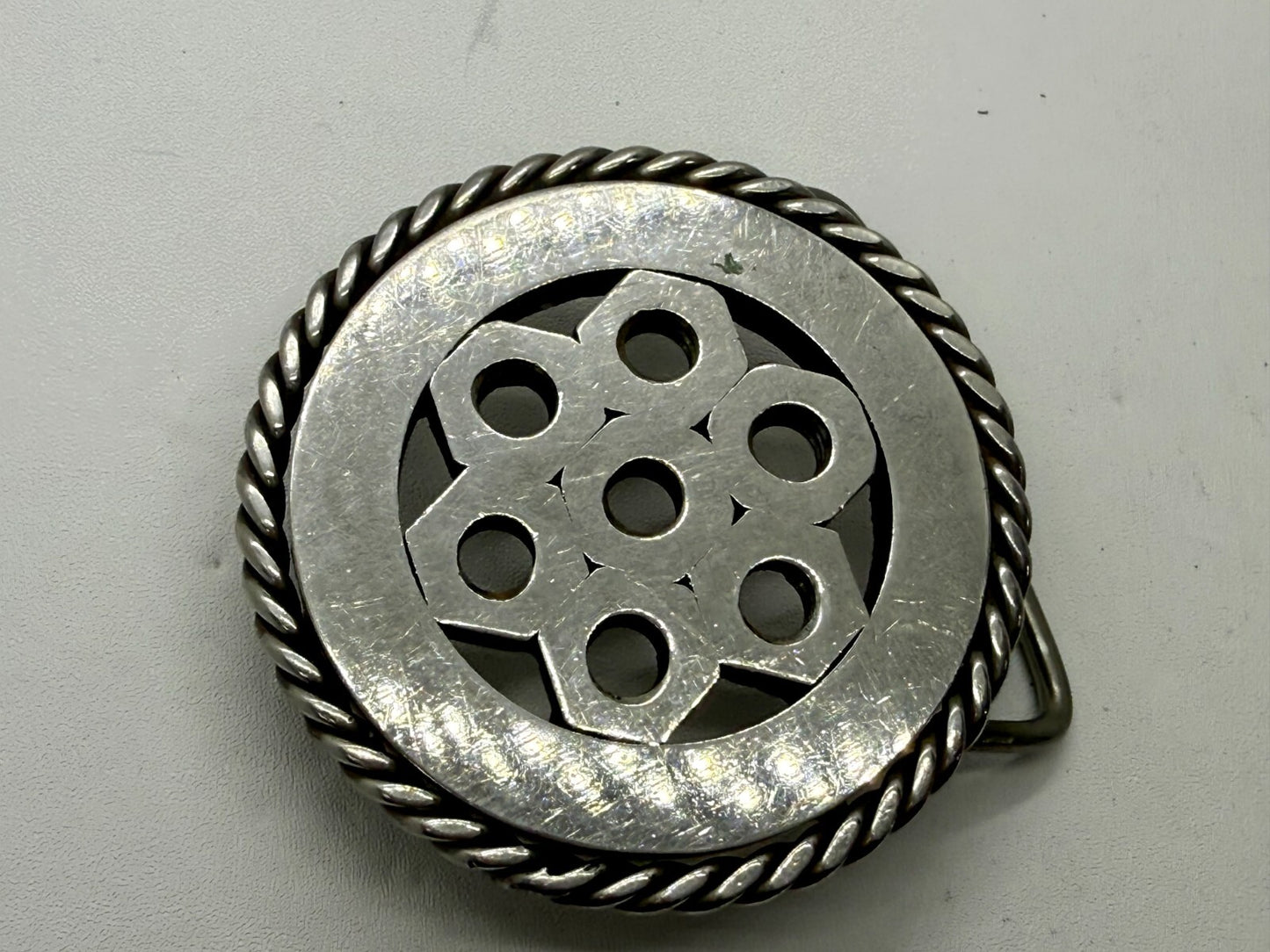 Artisan Welder's Art Handmade Abstract Open Work Round Silver Color Belt Buckle