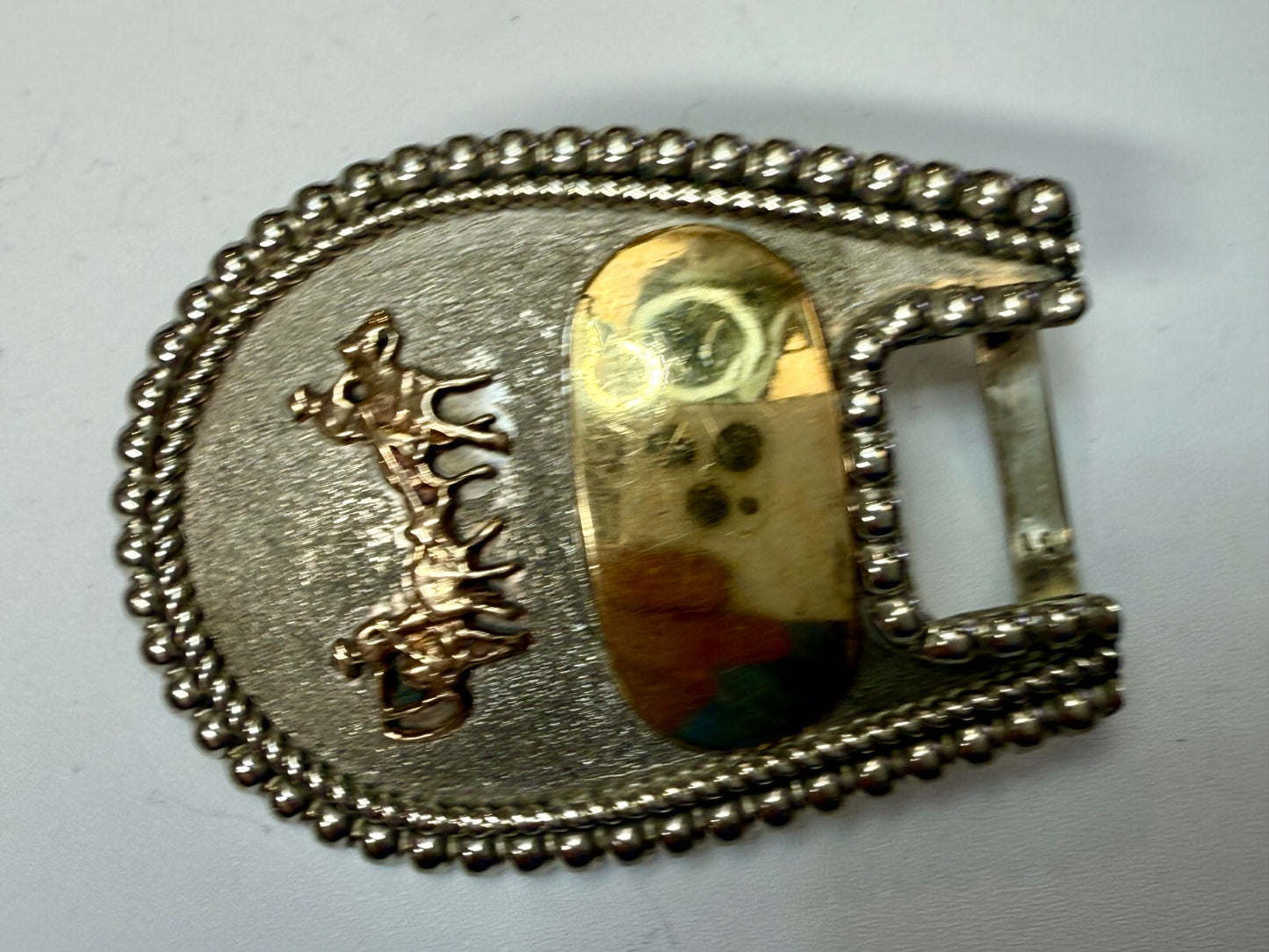 Vintage Cattle Drive Cowboy Horse Back Riding Trailing Pack Mule Belt Buckle