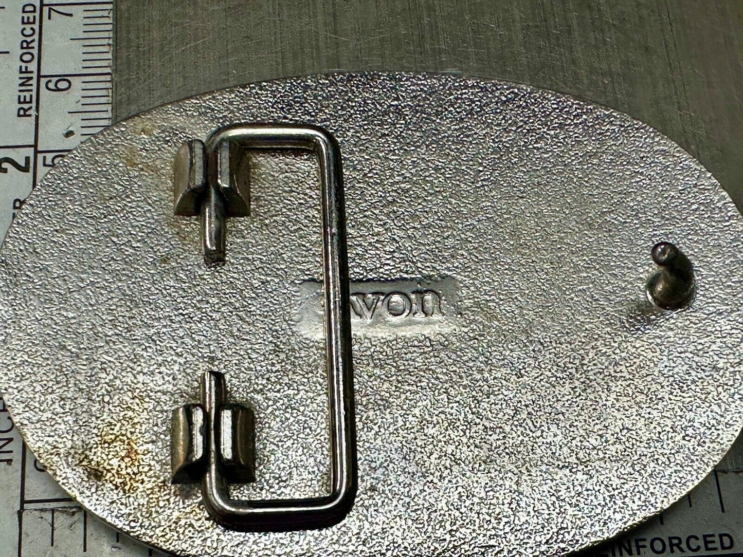 AVON Oval Ornate Vintage Belt Buckle Western Design w/Horse Saddle Silver Tone
