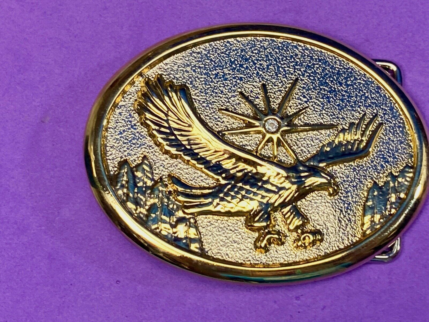 Vintage belt buckle, silver and gold tone flying eagle - Starburst!
