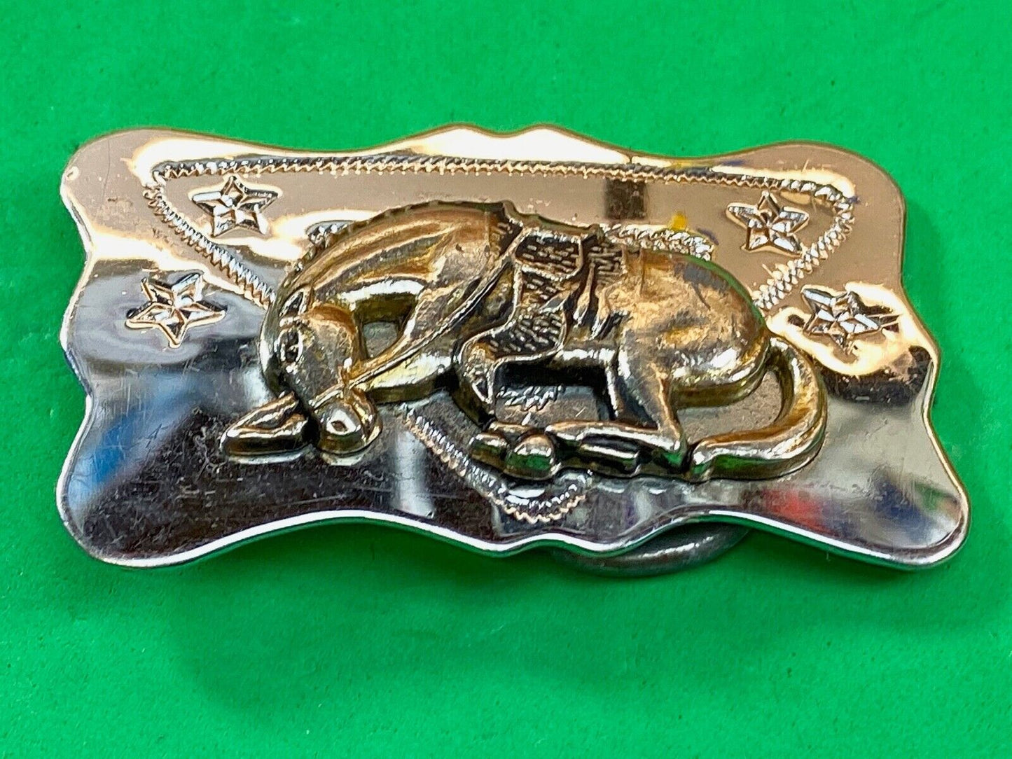 Vintage Knelling End Of The Trail Saddle Horse Western Star Belt Buckle
