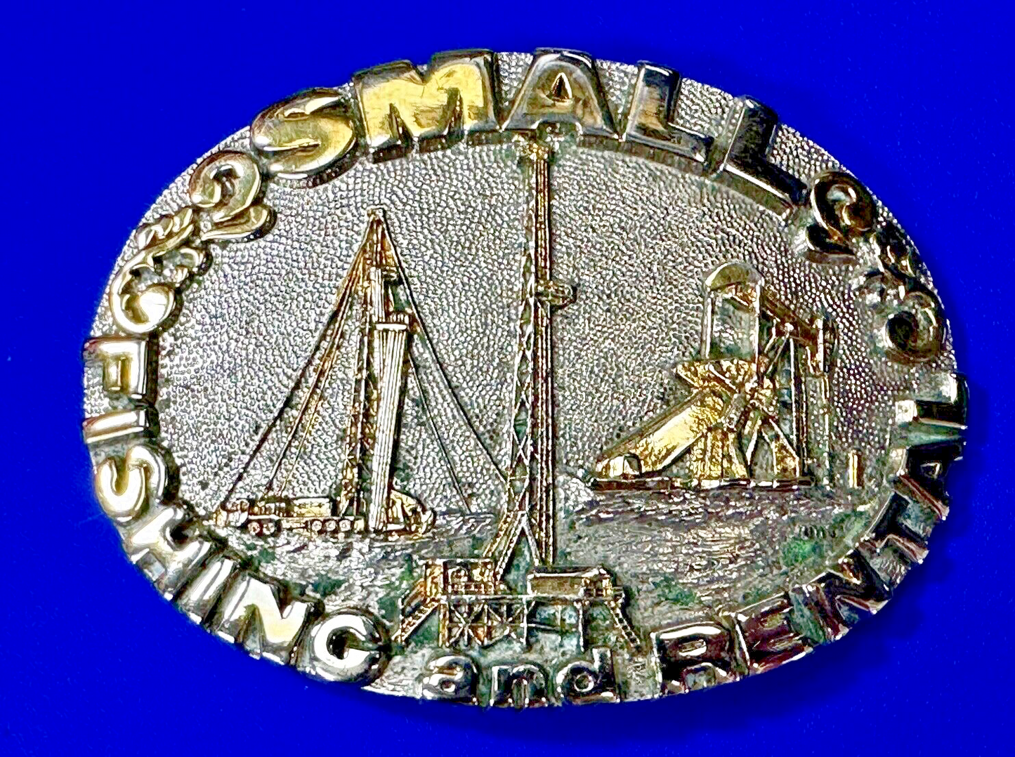 2 Small Fishing And Rental 24K Gold Plated Off Shore Oil Rig Belt Buckle By Adm