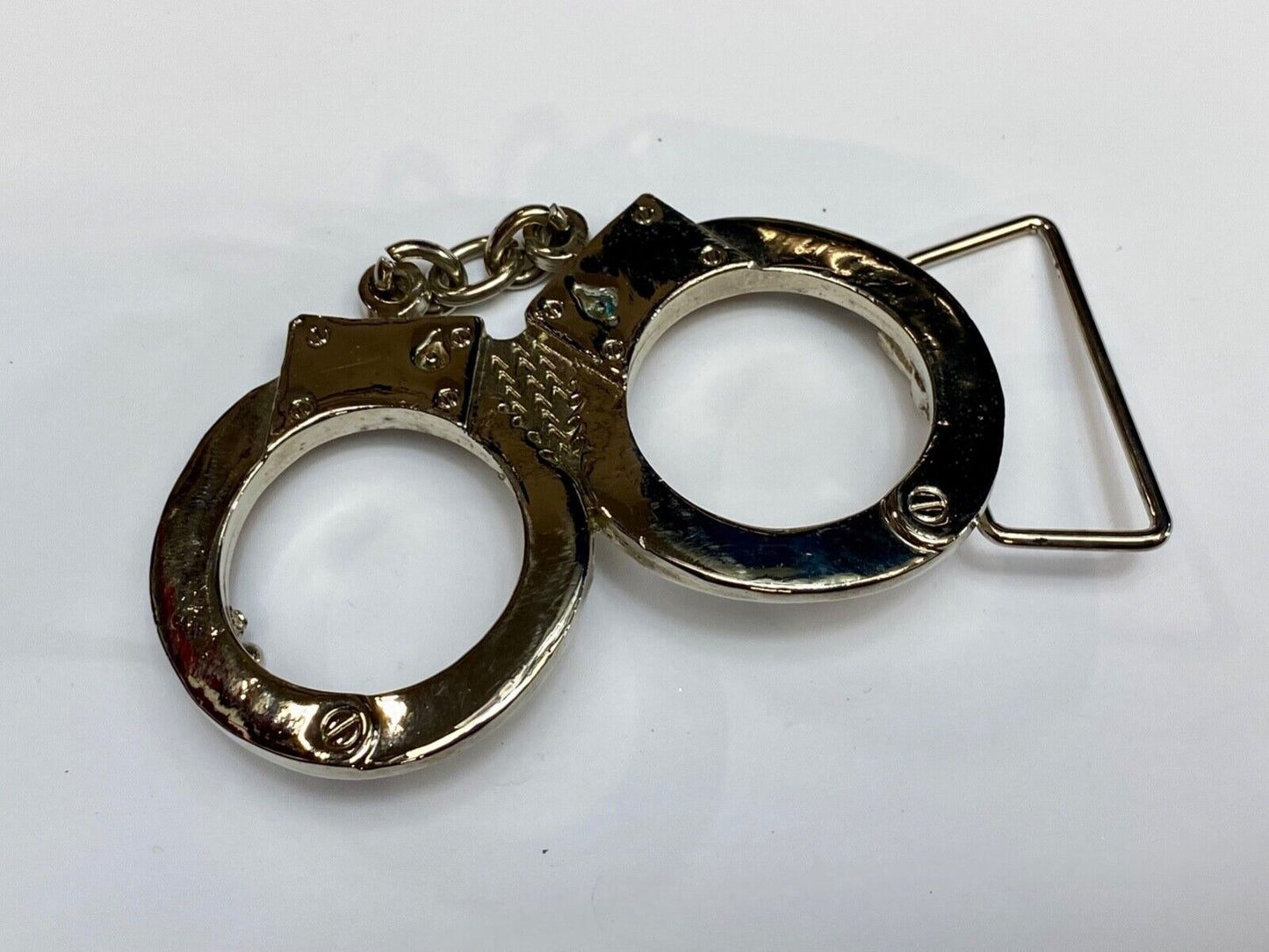 4" wide! Interlocked Police Handcuffs and chain shaped Novelty Metal Belt Buckle