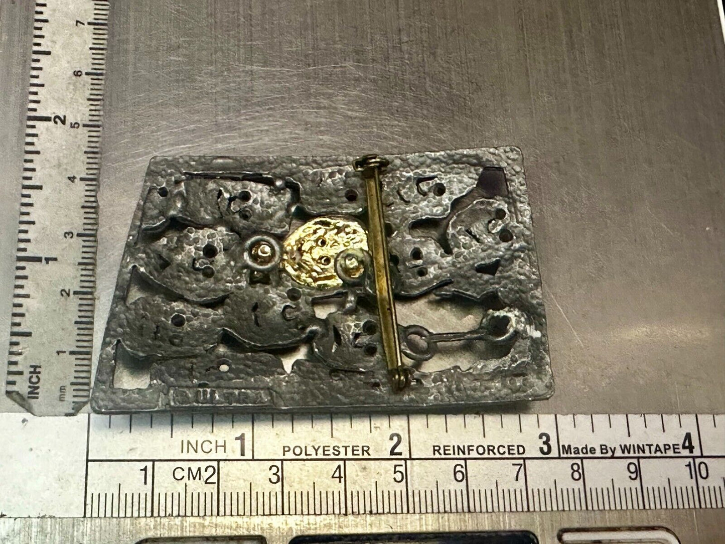 The Standout! Many Faces in Asymmetric Frame Vintage Pewter Brooch Pin by Ultra