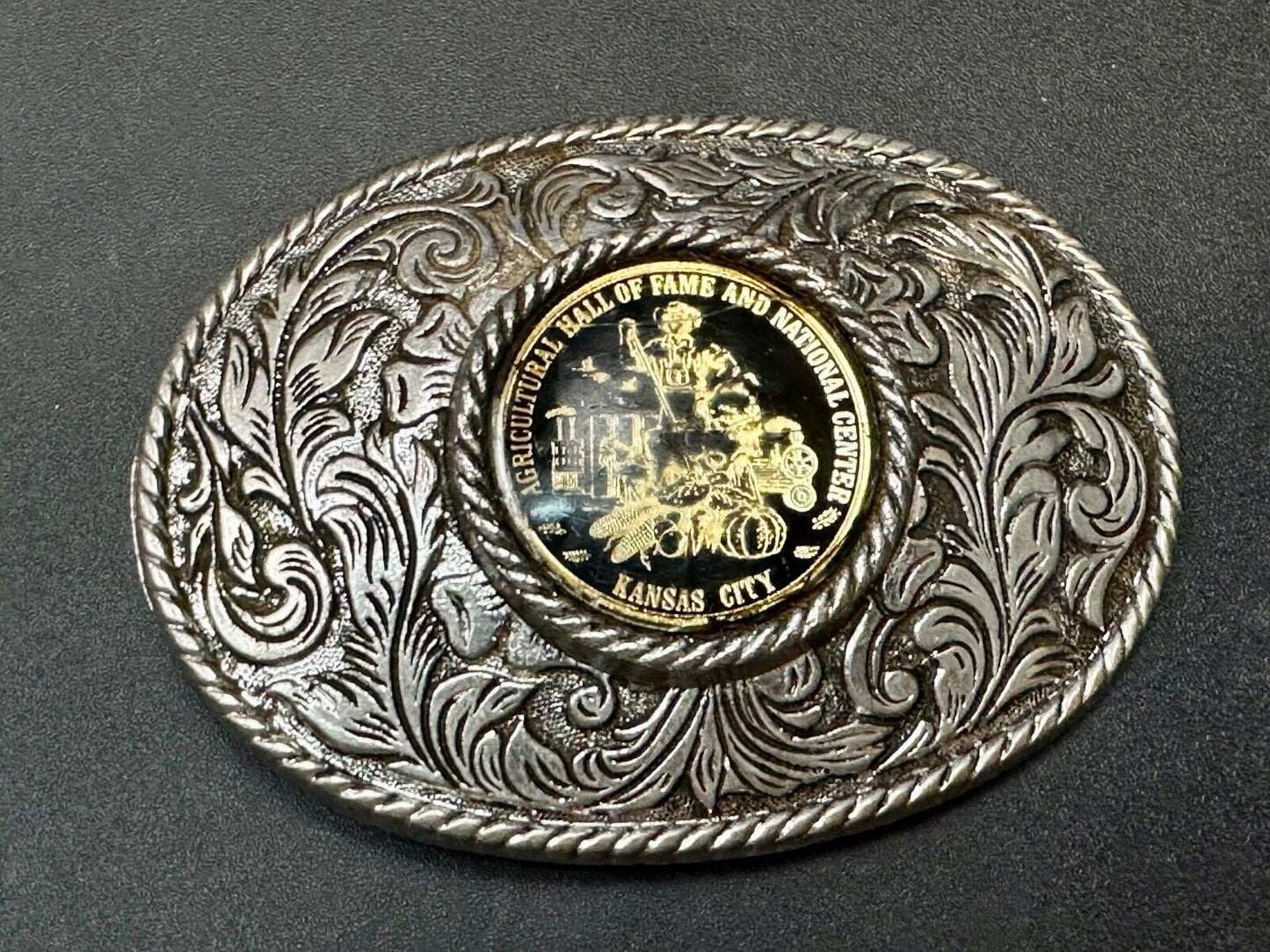 Agricultural Hall of Fame Kansas City western round centerpiece Belt Buckle