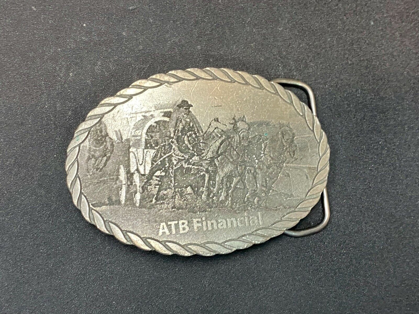 Vintage Atb Financial Western Belt Buckle With Rope Boarder