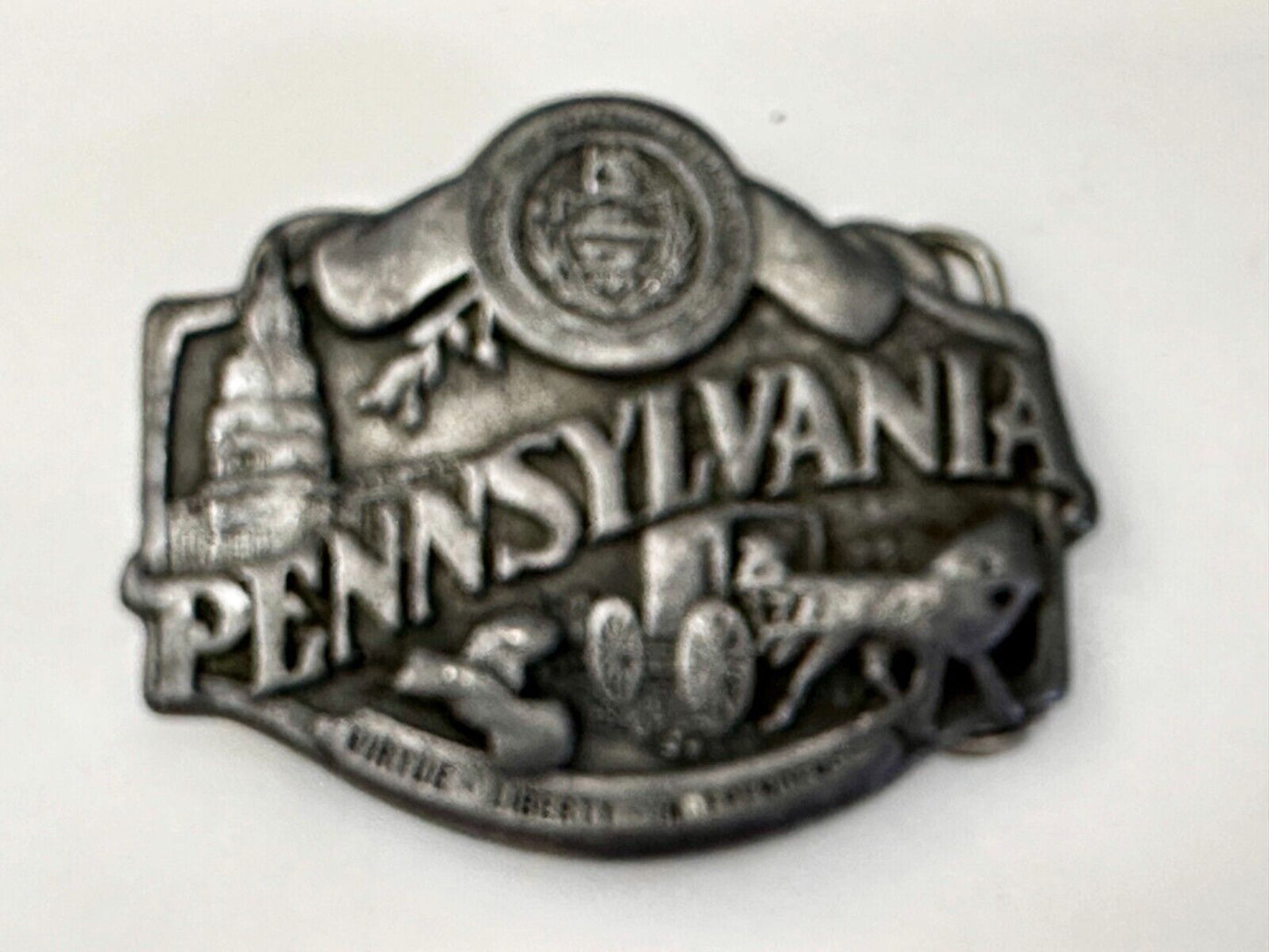 The State of Pennsylvania Virtue Liberty Independence 1982 Siskiyou Belt Buckle