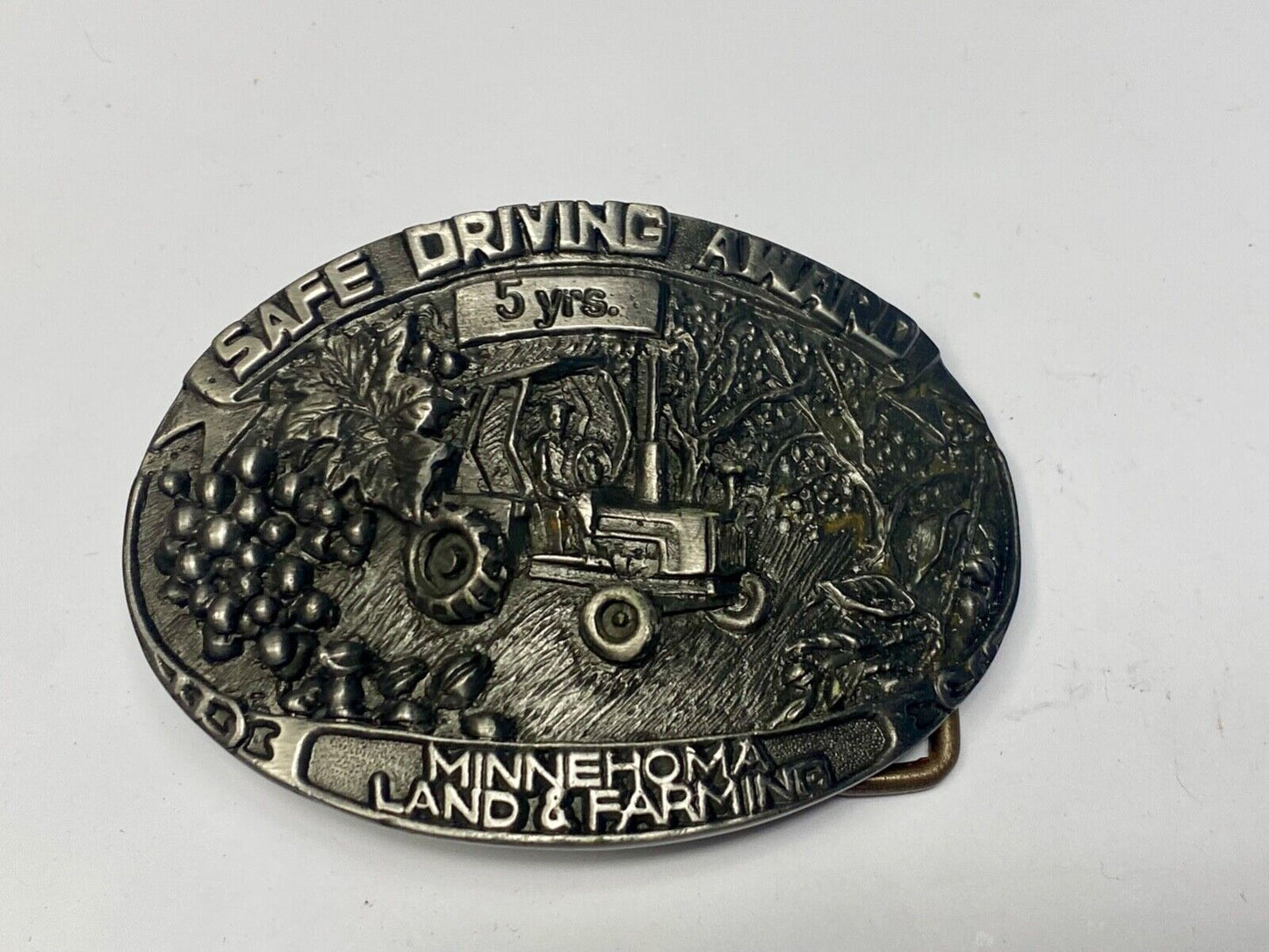 Vintage 5 year Safe Driving Award MineHoma Land and Farms belt buckle
