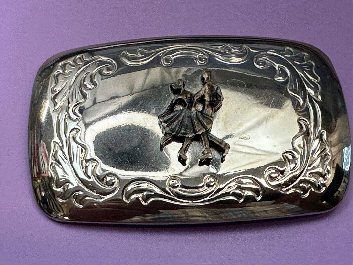 USA made Dancing Couple County Line Square Style Vintage TwoTone Belt Buckle