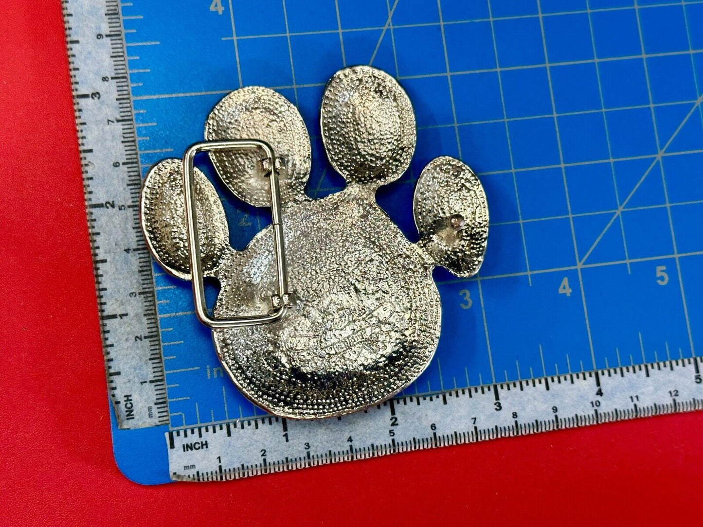 Bear Paw Print Silver Tone rhinestone covered belt buckle