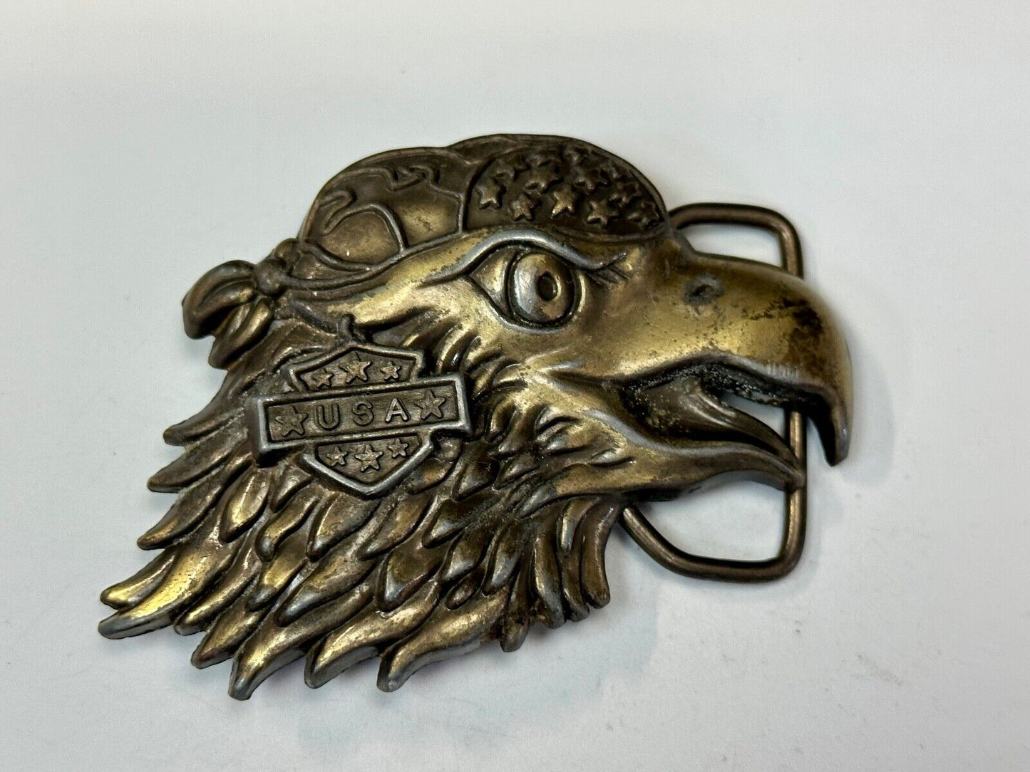 Bikers Eagle USA Motorcycle Rider figural cutout Head beak bandana belt buckle