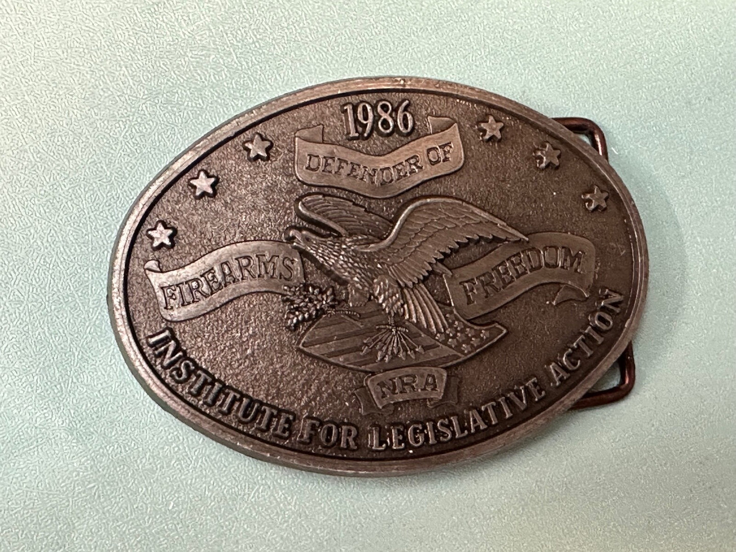 1986 NRA National Rifle Association Firearms Freedom Vintage ILA belt buckle