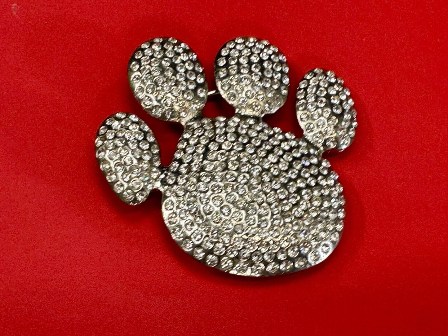 Bear Paw Print Silver Tone rhinestone covered belt buckle