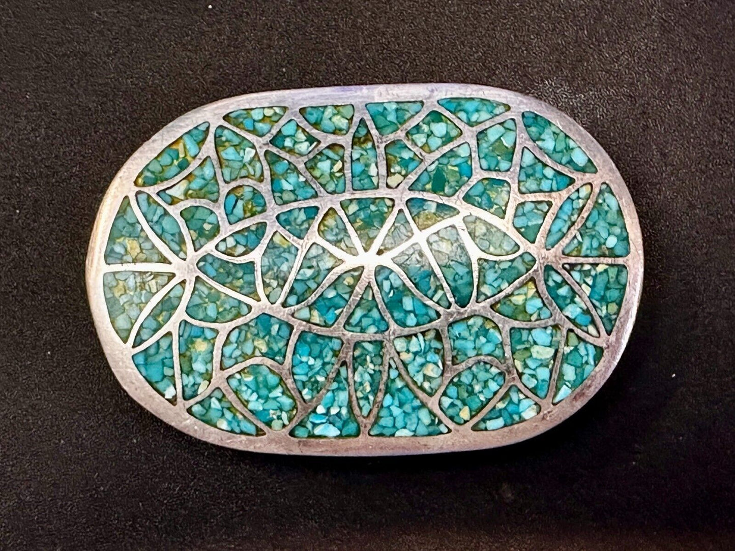 Beautiful Turquoise Stone Chip Inlay Native American Indian Art Belt Buckle