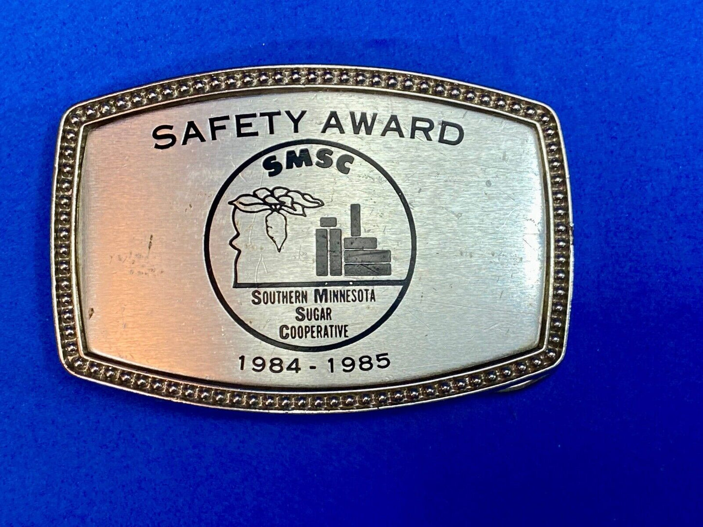 1985 - Smsc Southern Mn Sugar Cooperative Safety Award Belt Buckle By Alumaline