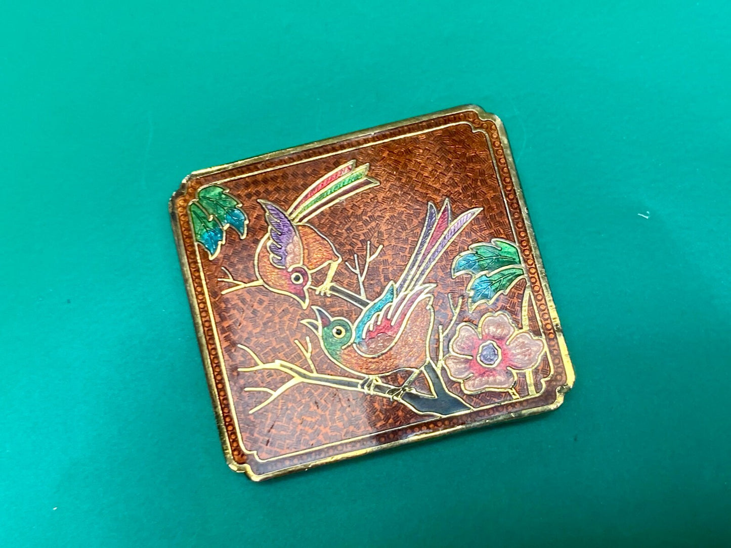Vintage Cloisonne Floral Theme Art Bird on the Branch Flower Belt Buckle