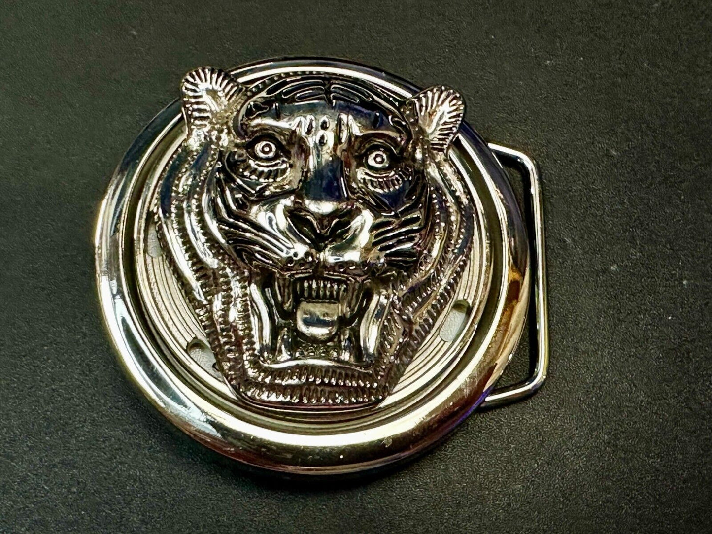Tiger Lion's Head Figural Silver Tone Silver Color Belt Buckle - No batteries