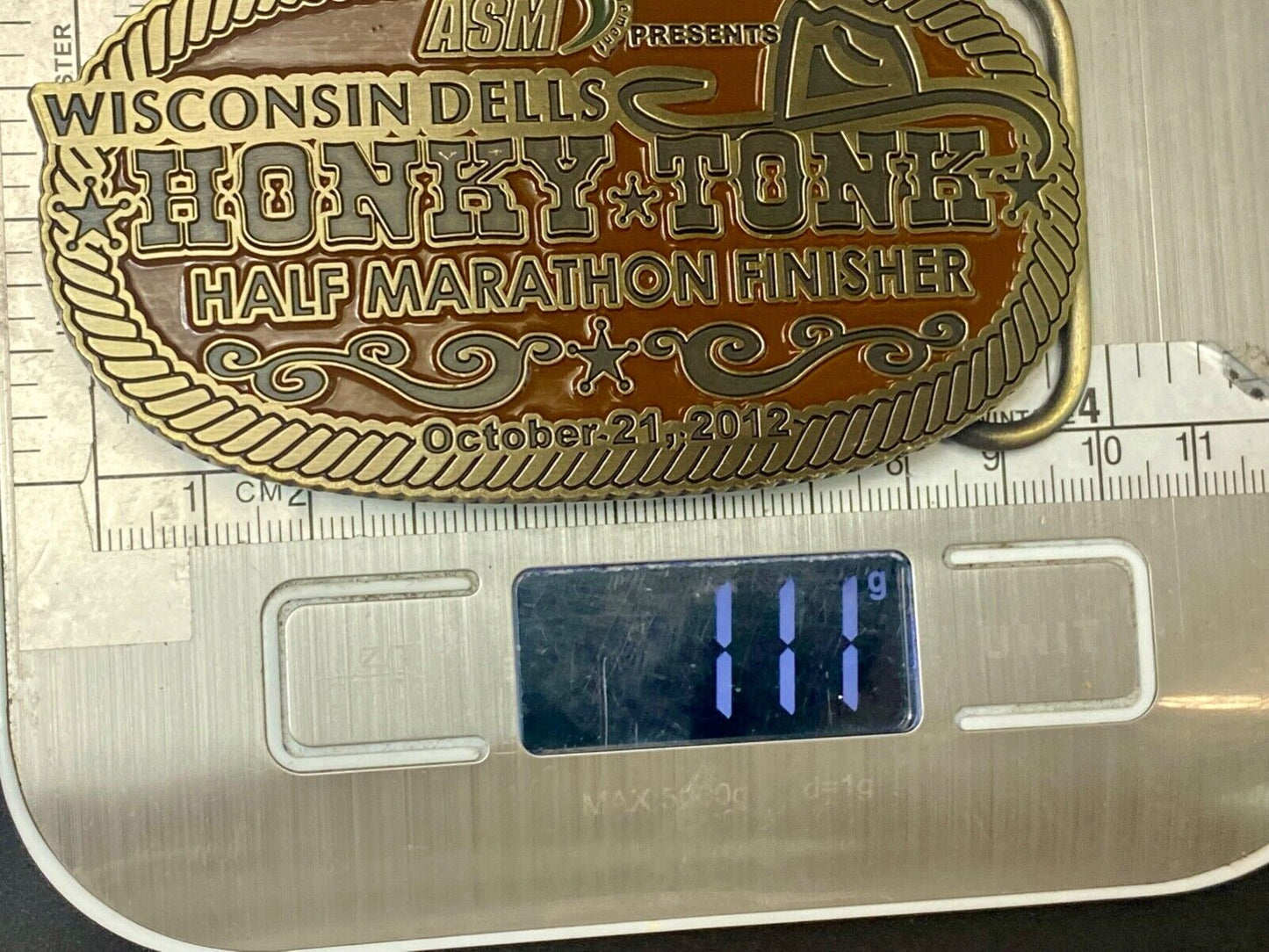 ASM Wisconsin dells Honky Tonk half marathon - finishers trophy belt buckle