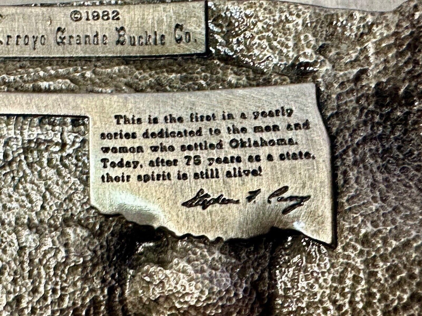 1982 Oklahoma State Commemorative Series limited belt buckle by Arroyo Grande